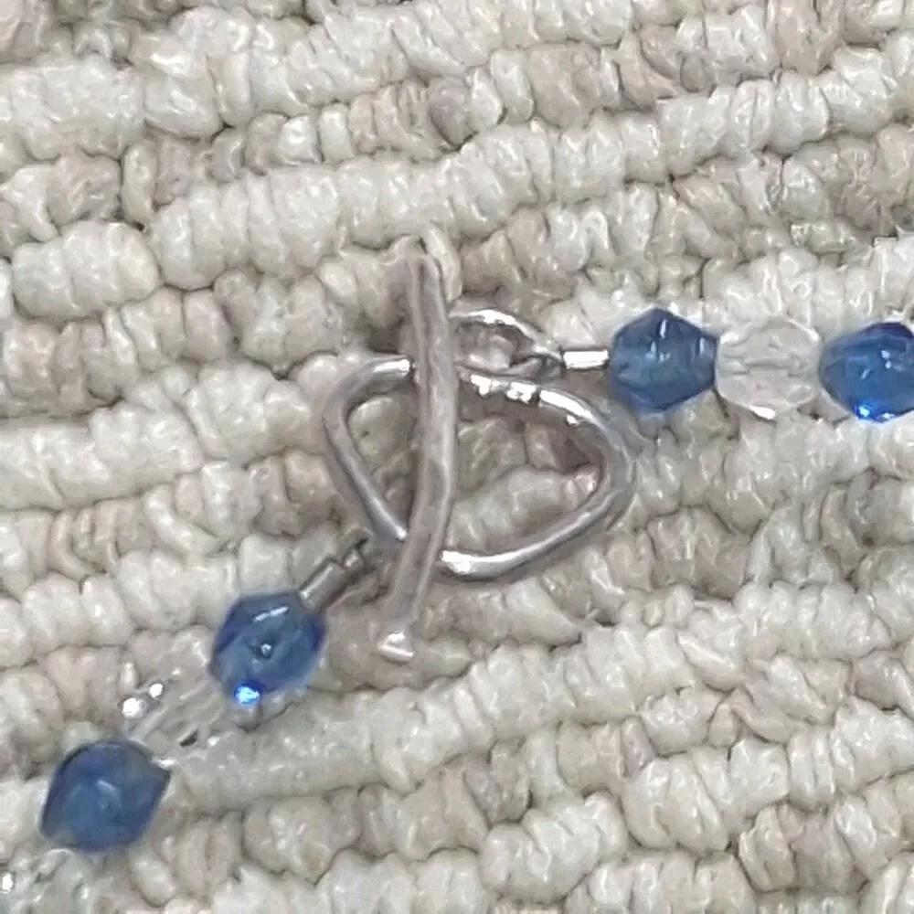 Blue Clear Beaded Bracelet Silver Tone Heart Toggle Clasp Beaded Strand Jewelry